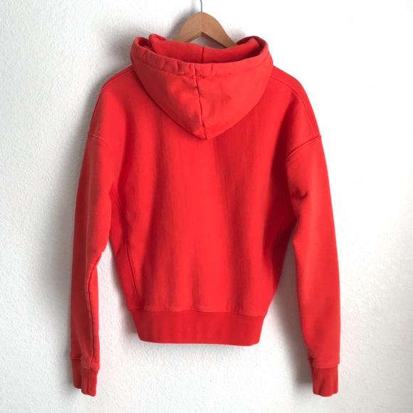 Champion Reverse Weave Polka Dot Spell Out Hoodie Orange Red Sweatshirt - Picture 2 of 7